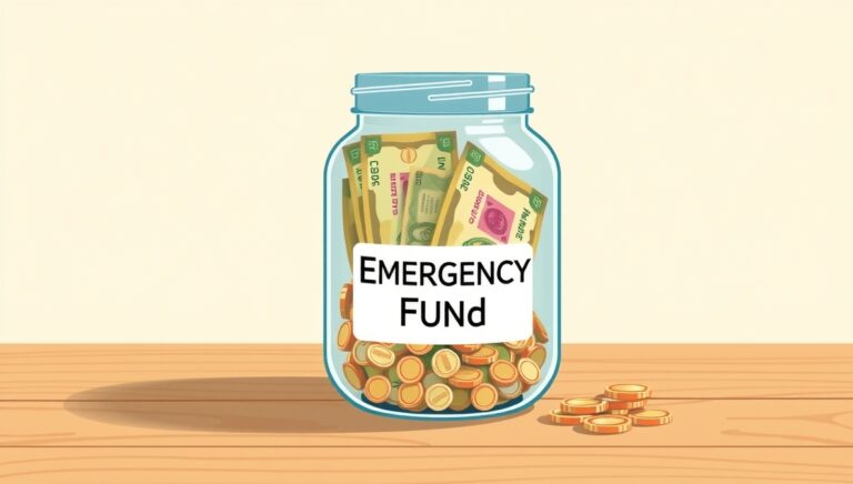 Emergency fund savings jar with Indian currency notes and coins