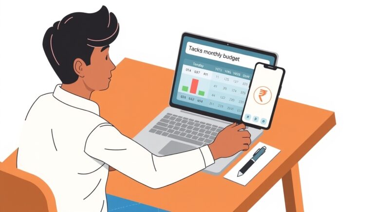 Beginner creating a monthly budget using notebook and finance app in India