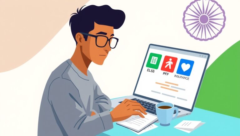 Indian taxpayer saving money with tax-saving investments like ELSS and PPF